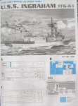 [Page 1, instructions showing box art and sprues, with excluded parts marked in blue.  Be sure to use the proper stern for the Ingraham.]